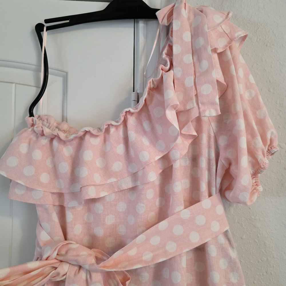 Lisa Marie Fernandez Pink Polka Dot Ruffle Dress Size XL - Picture 4 of 11